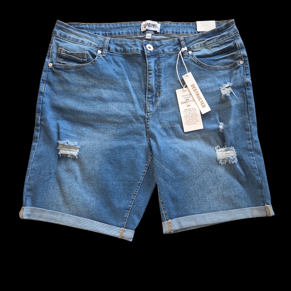 Sandpiper Womens Denim Bermuda Shorts Sz 22W Beachy Destructured Minimal Summer